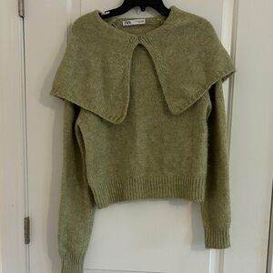 Zara Olive Green Women's Crew Neck Sweater